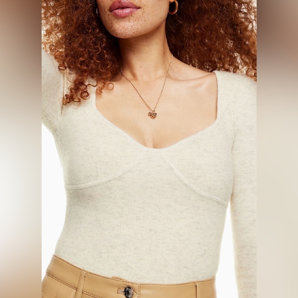 Aritzia Wilfred Wool Blend Greer Sweetheart Bustier Cream Sweater Size Small - Picture 3 of 14
